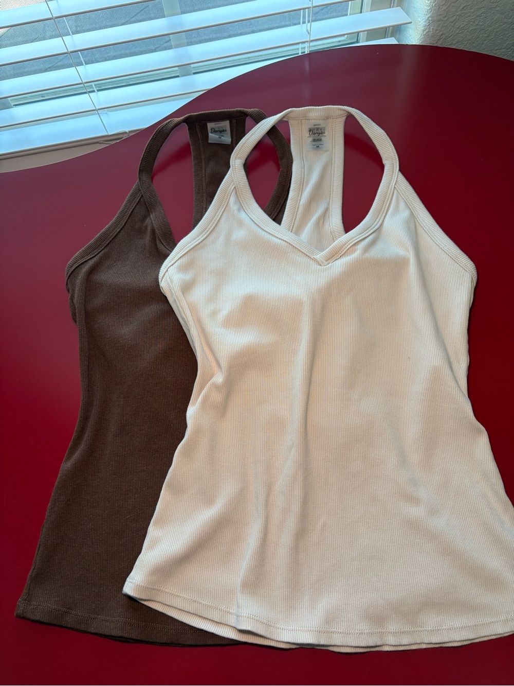2-Pack Women's Cream & Brown Racerback Tank Tops With Built-In Bra